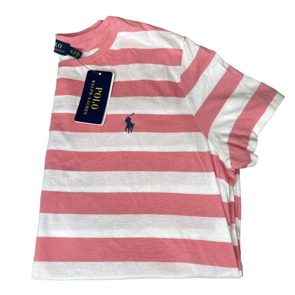 Polo Ralph Lauren Other - Polo Ralph Lauren Boys Pink White Stripe Crew Neck Short Sleeve T-Shirt XL NEW
